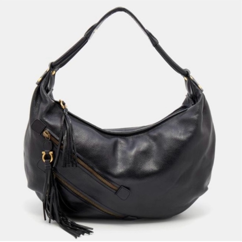 Salvatore Ferragamo Black Hobo Bag with Tassel Detail